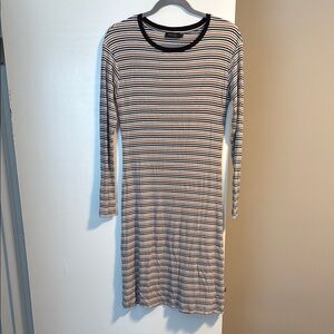 Roolee Gray Black White Orange Stripped Long Sleeve Midi Dress Size Small